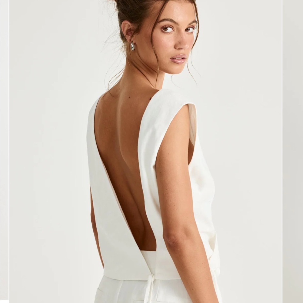 Ariel Top - White Open-Back Tank Top with Deep V Back